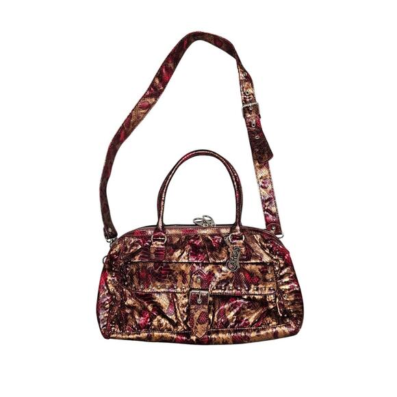 Carlos Santana Red Gold Faux Snakeskin Bag Top Handle Vintage Studded Swiftie - Picture 1 of 13